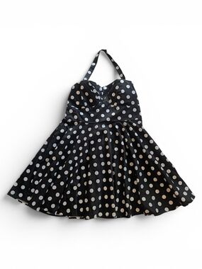 Polka Dot Halter Dress Sweatheart Neckline Black White Rockabilly Swing Dress